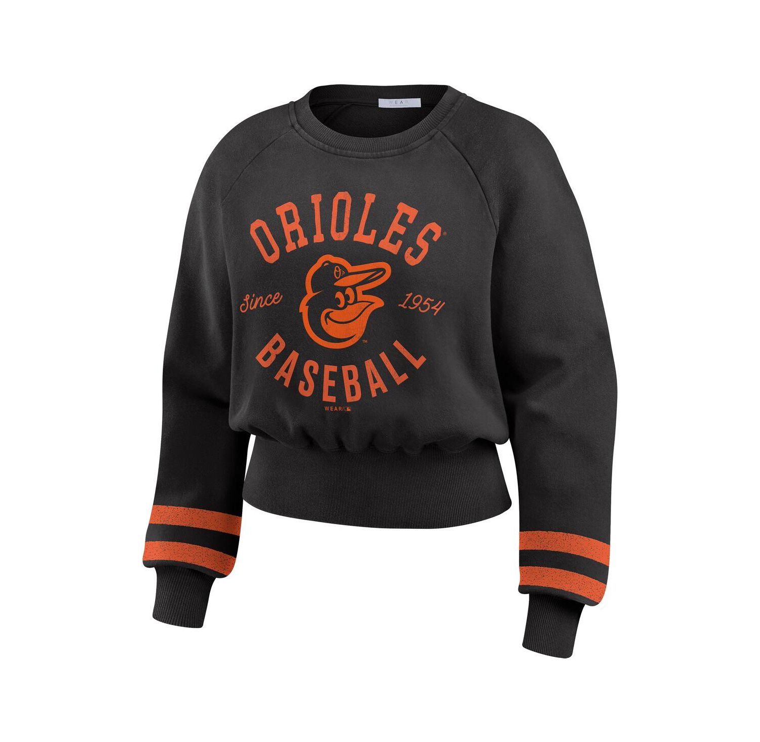 Women's Black Baltimore Orioles Vintage Washed Cropped Pullover Sweatshirt