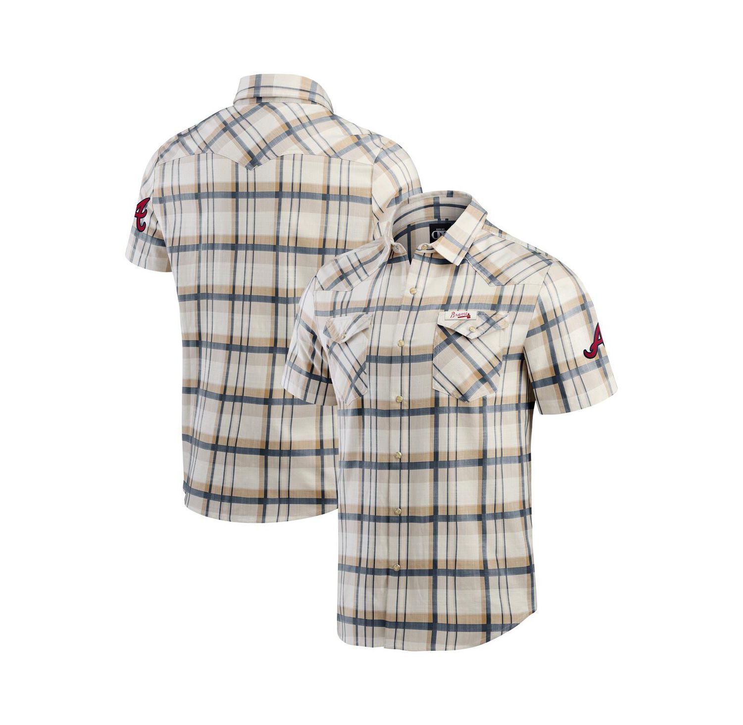 Men's Cream Atlanta Braves Plaid Full-Snap Shirt