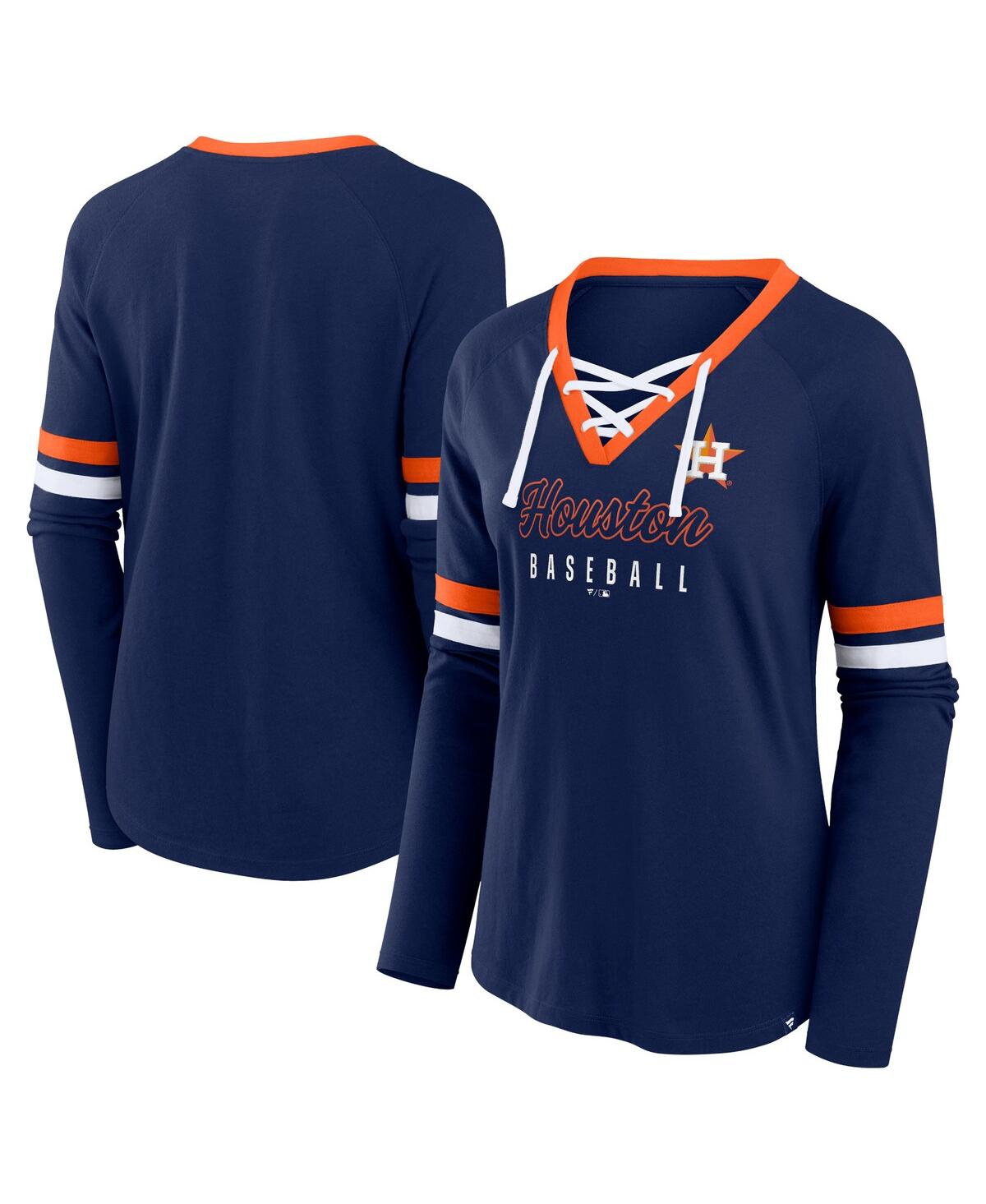 Fanatics Women's Navy Houston Astros Won Done Raglan Lace-up Long Sleeve T-shirt In Navy