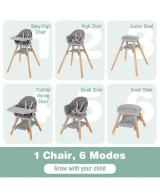 6 in 1 Convertible Highchair with Safety Harness and Removable Tray