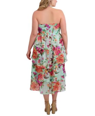 Plus Size Tiered Floral-Print Chiffon Dress