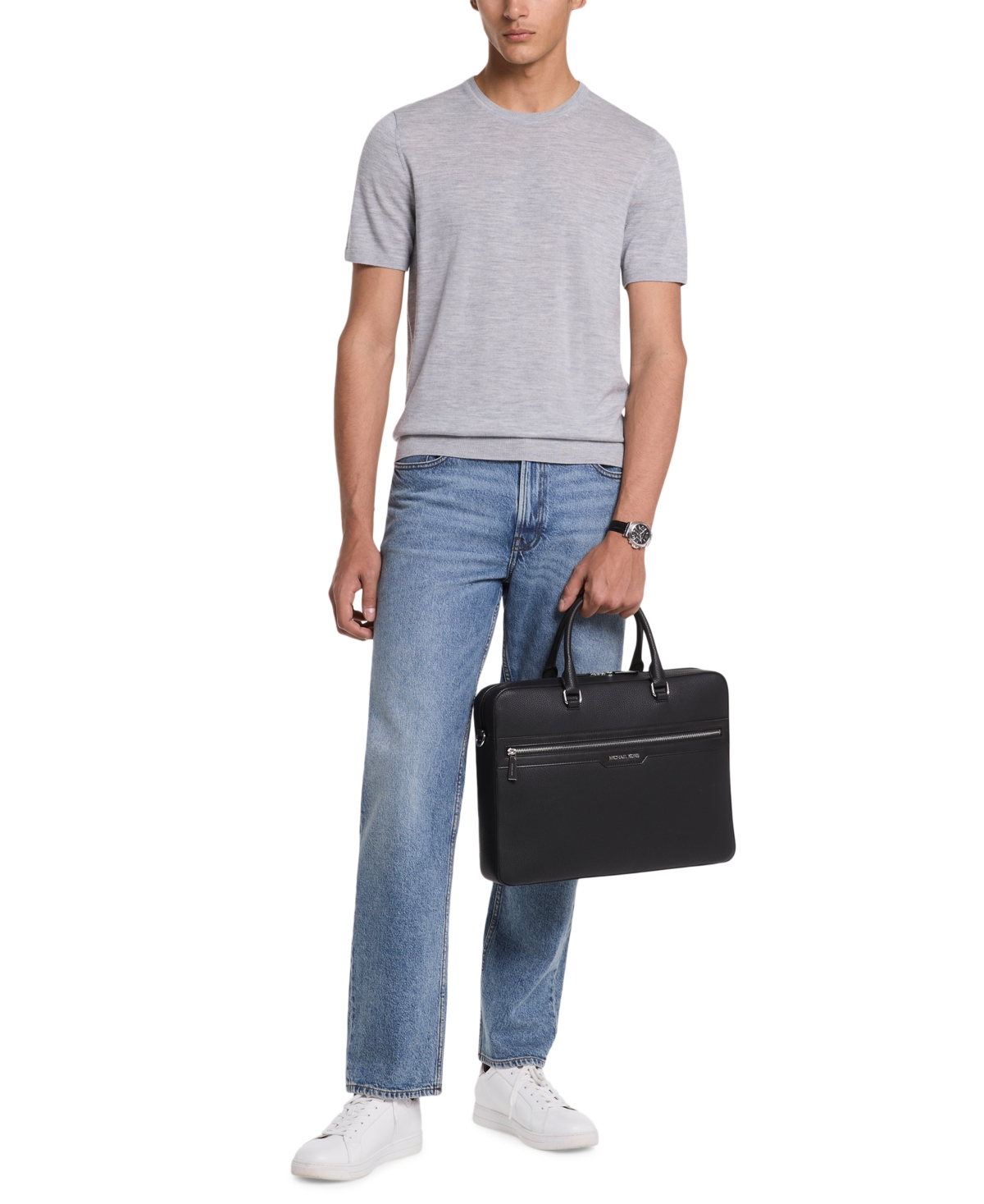 Michael Kors Men's Explorer Leather Logo Briefcase In Black