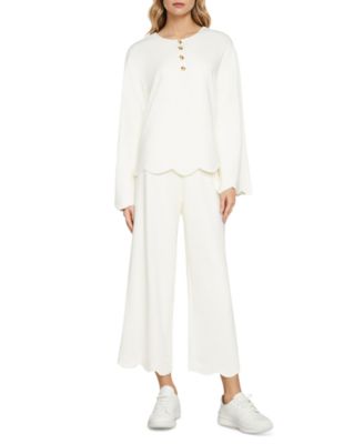 Three Dots - Women's Scalloped Bell-Sleeve Henley Top