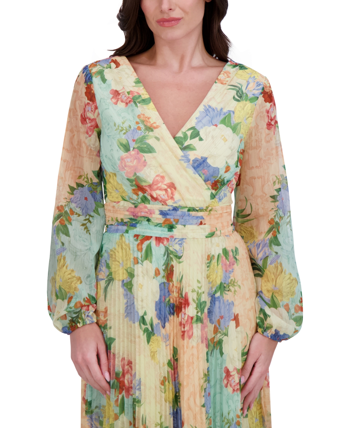 Siena Plus Size Floral-print Pleated Maxi Dress In Multi