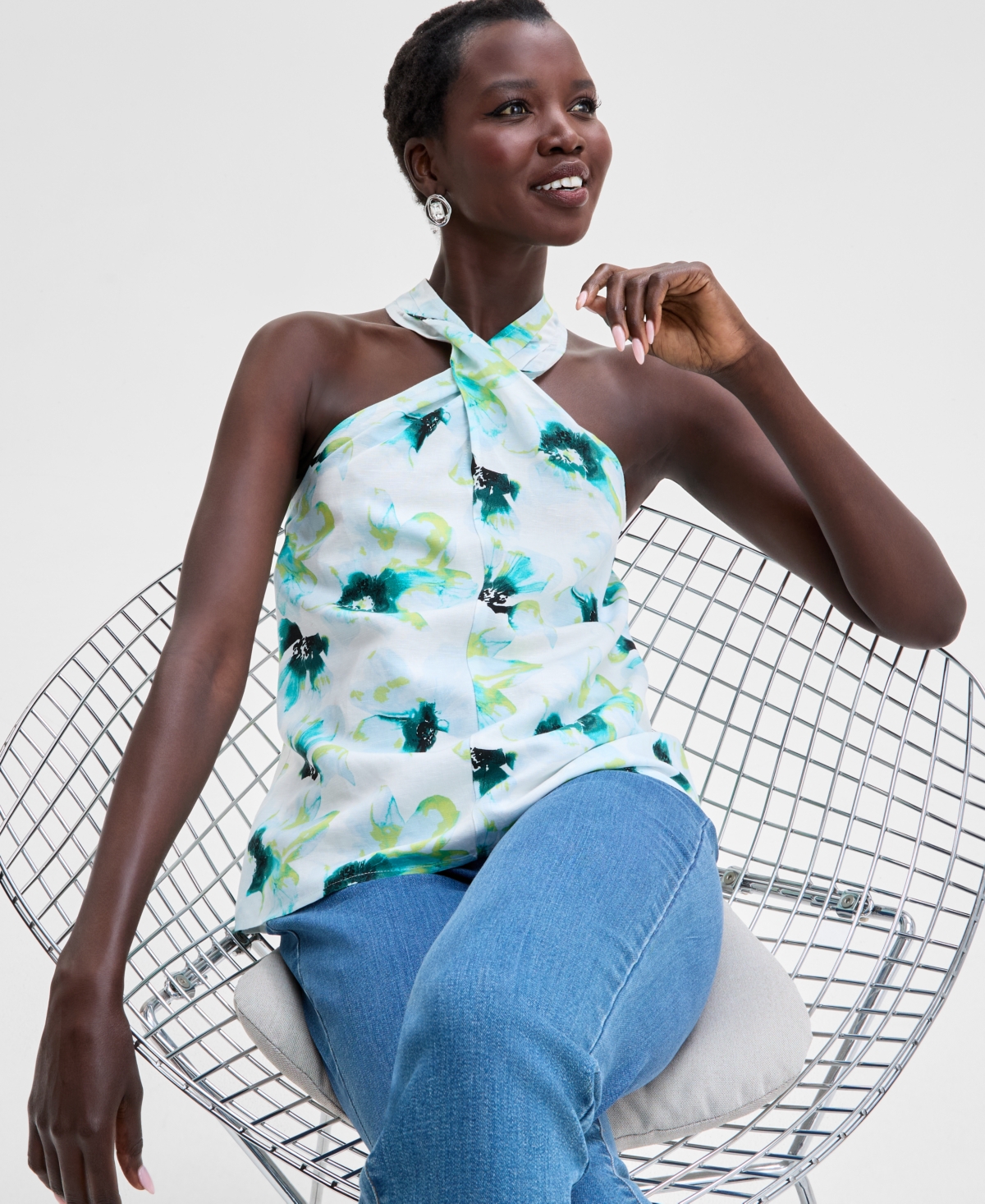 Inc International Concepts Women's Mock-neck Halter Top, Exclusively At Macy's In Leah Blooms