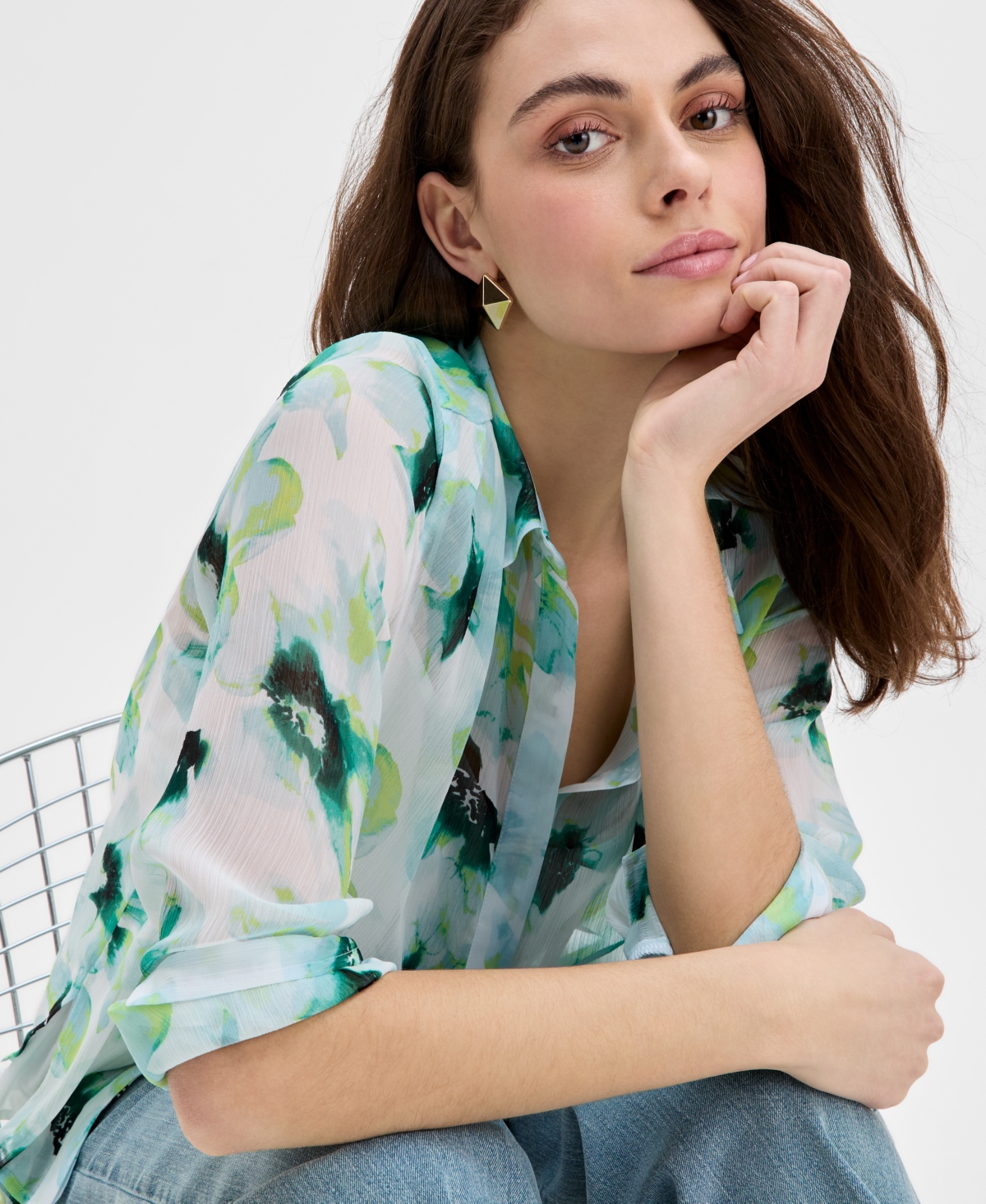 Inc International Concepts Women's Floral-print Blouse, Exclusively At Macy's In Green