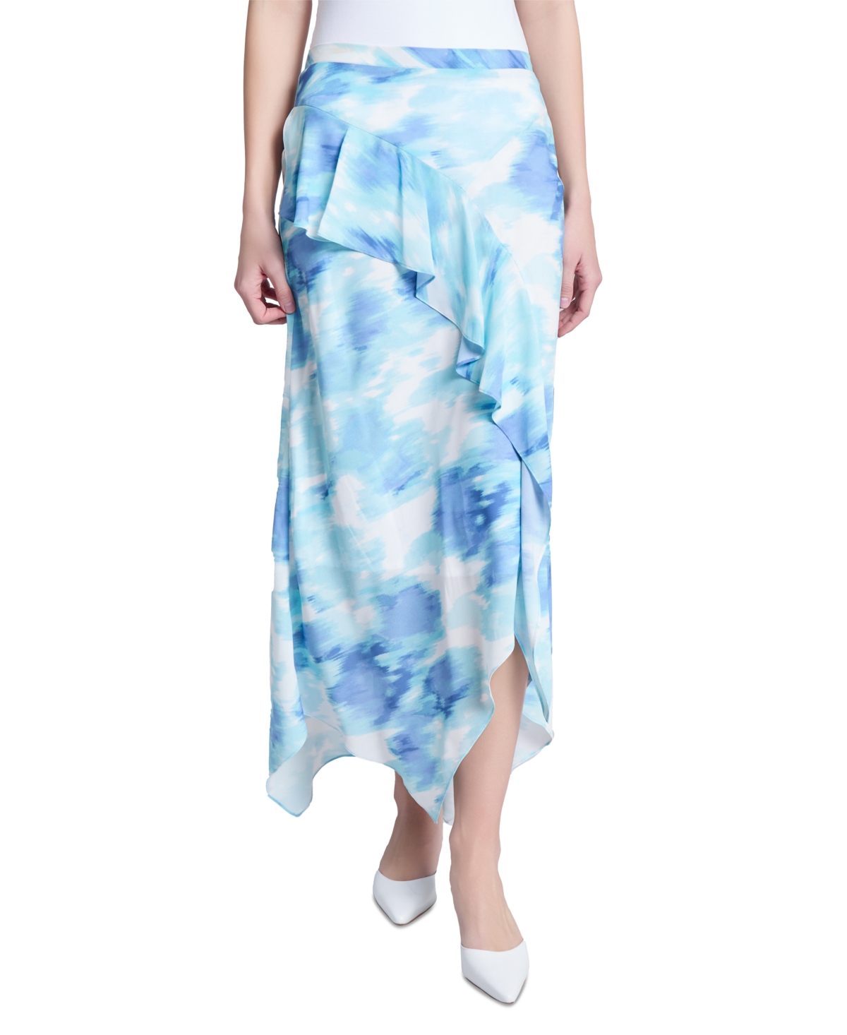 Petite Pull-On Ruffle-Trimmed Skirt - Nyc White Multi