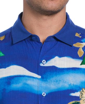 Men's Scenic Print Short Sleeve Button-Front Shirt