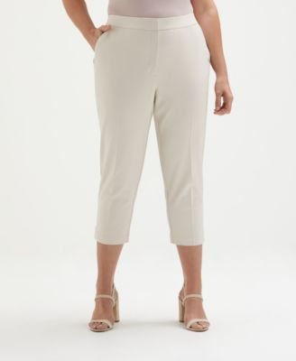 Plus Size Satin Mid Rise Twill Capri Pants with Slant Pocket