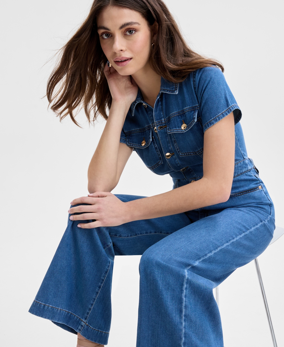 Inc International Concepts Women's Liquid Denim Jumpsuit, Exclusively At Macy's In Medium Indigo