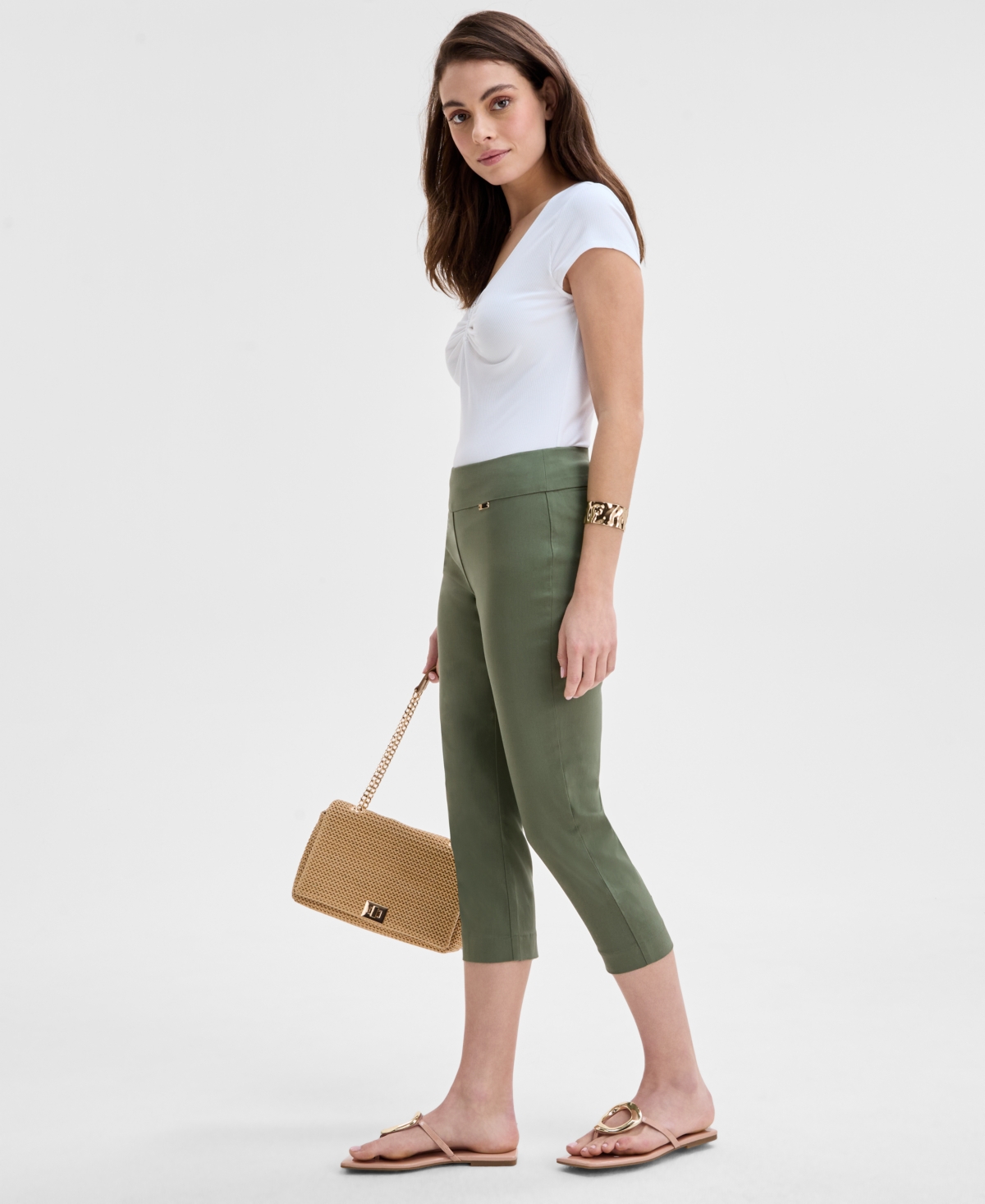 Inc International Concepts Women's Tummy-control Pull-on Capri Pants, Created For Macy's In Olivine