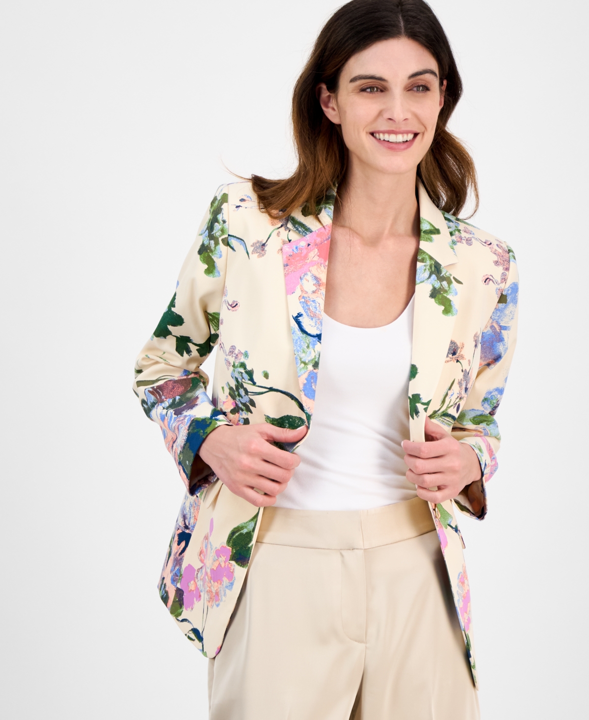 Tahari Asl Women's Floral-print One-button Jacket In Multi