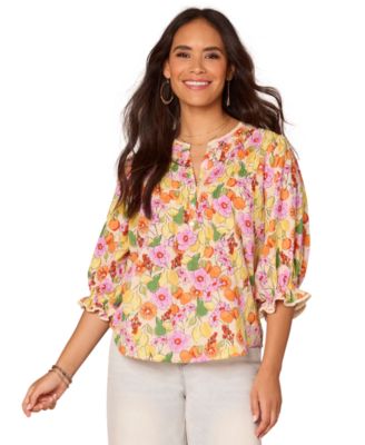 Democracy - Petite Printed Lantern-Sleeve Top