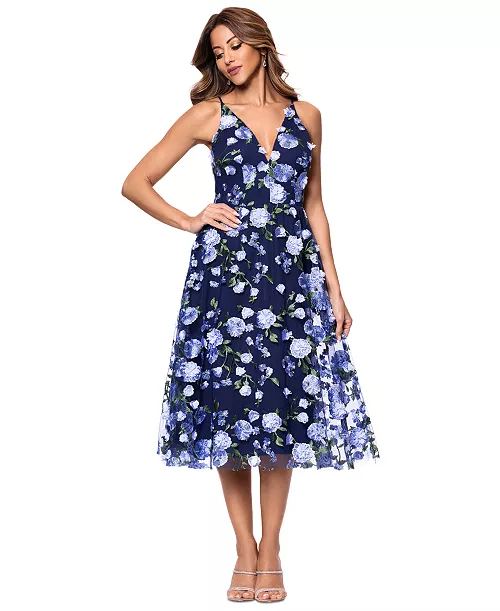 women's floral embroidered sleeveless fit & flare dress