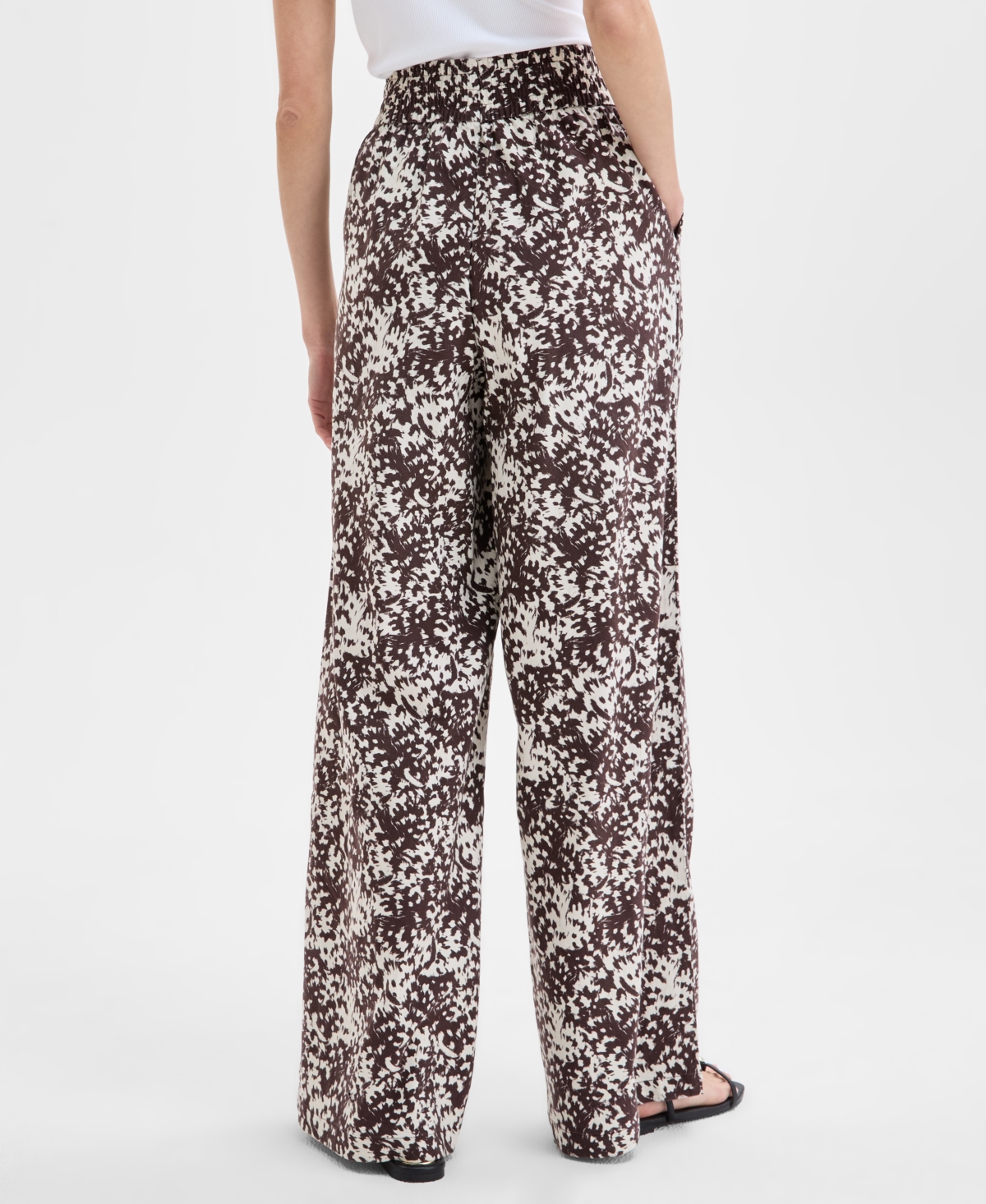 Inc International Concepts Women's Printed Pull-on Wide-leg Pants, Exclusively At Macy's In Petra Tex Cream
