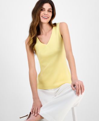 Women's Fine-Rib Sleeveless V-Neck Sweater