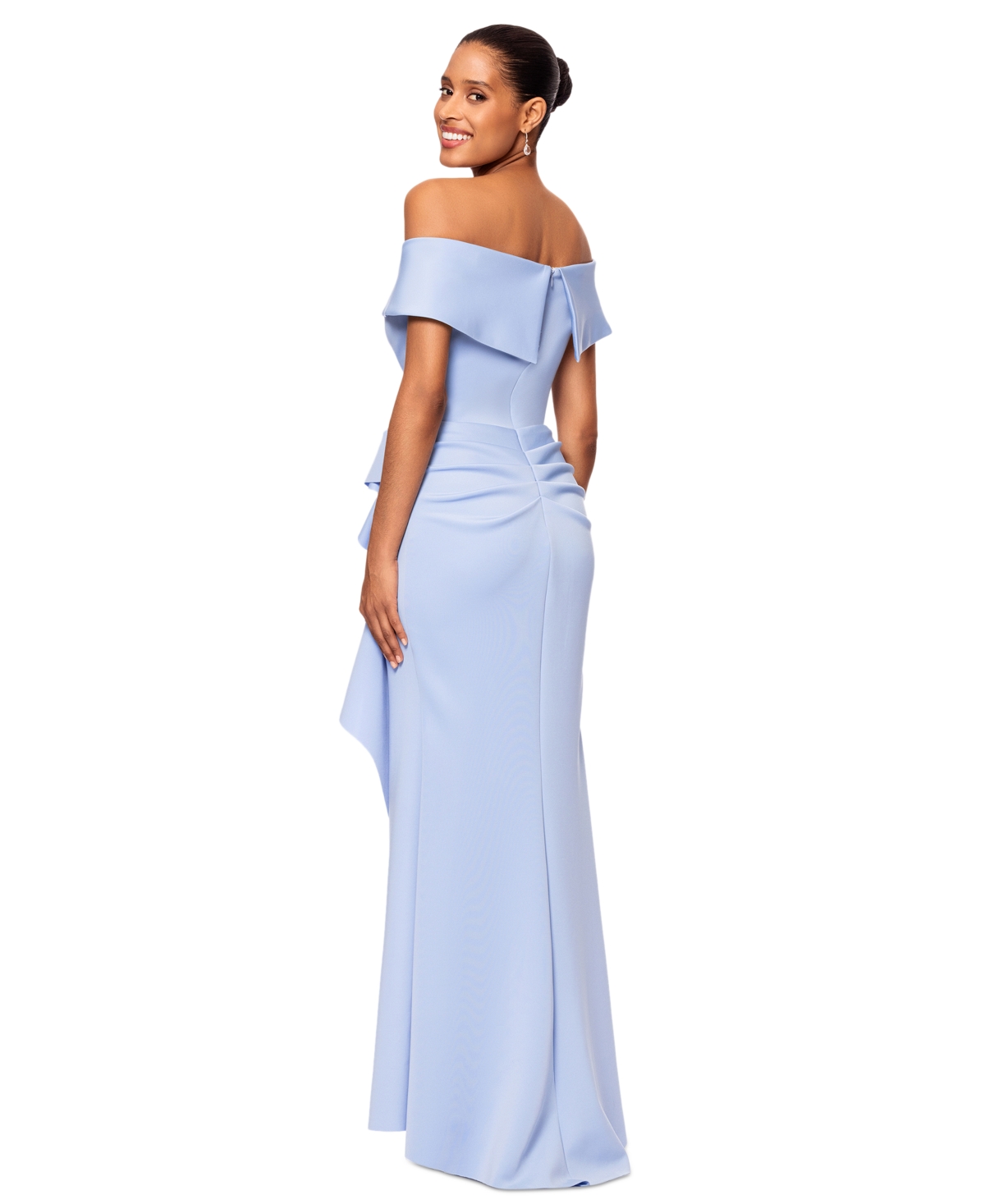 Xscape Scuba Off-the-shoulder Gown In Periwinkle