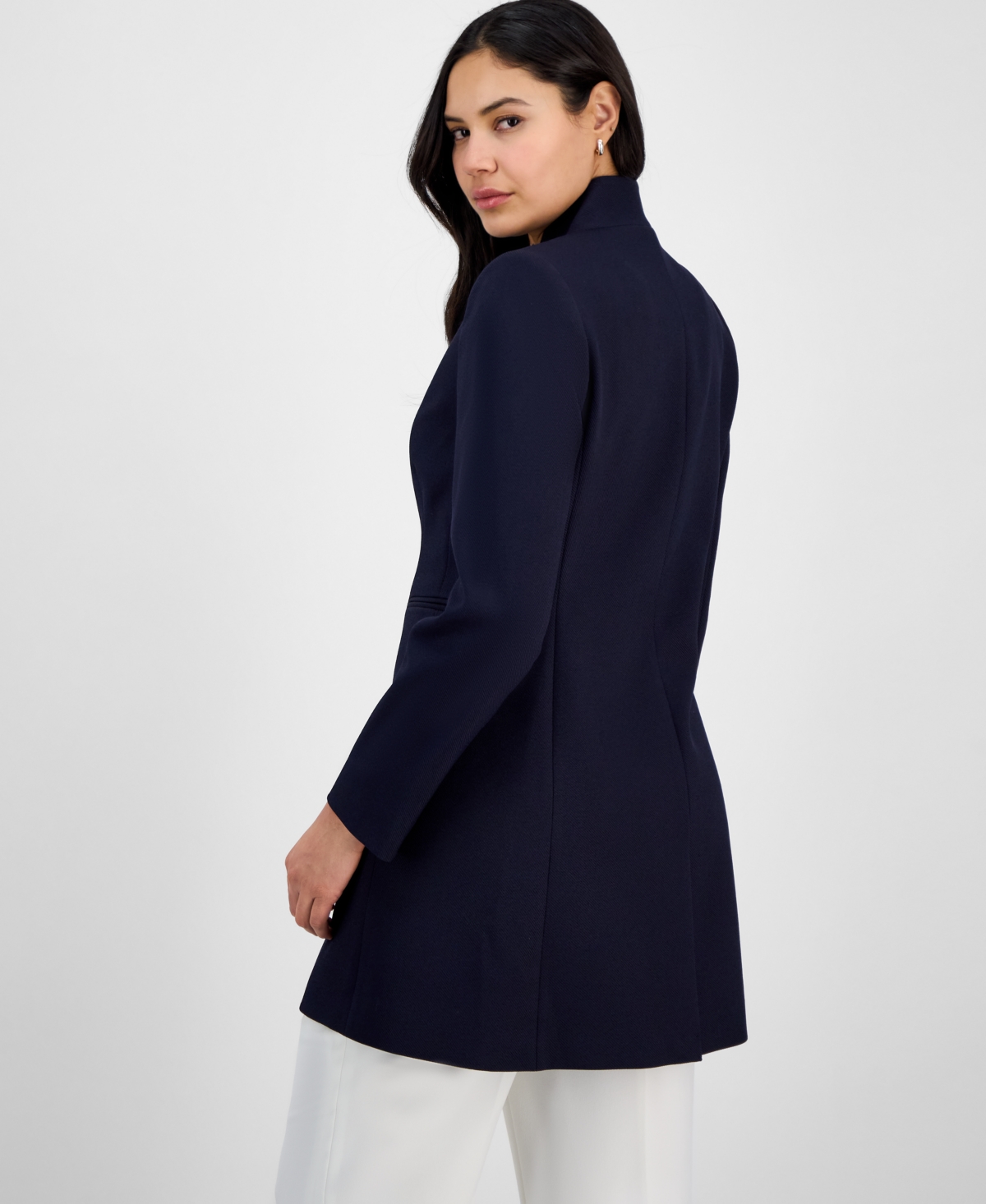 Tahari Asl Women's Twill Notched-collar One-button Topper In Navy