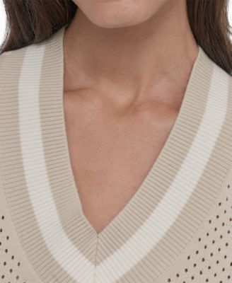 売れ筋商品|||ダナ キャラン ニューヨーク カットソー トップス レディース Women's Open-Knit Sleeveless V-Neck Sweater Light City Khaki/Ivory DKNY Women's Open-Knit Sleeveless V-Neck Sweater - Macy's