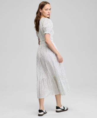 Women's Cotton Dot-Print Smocked-Waist Dress, Exclusively at Macy's