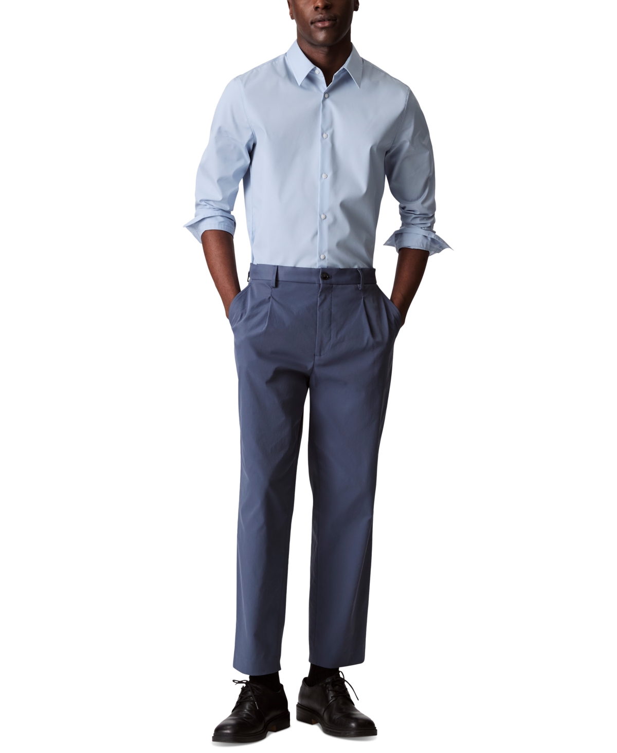 Calvin Klein Men's Slim Fit Supima Stretch Long Sleeve Button-front Shirt In Niagara Mist