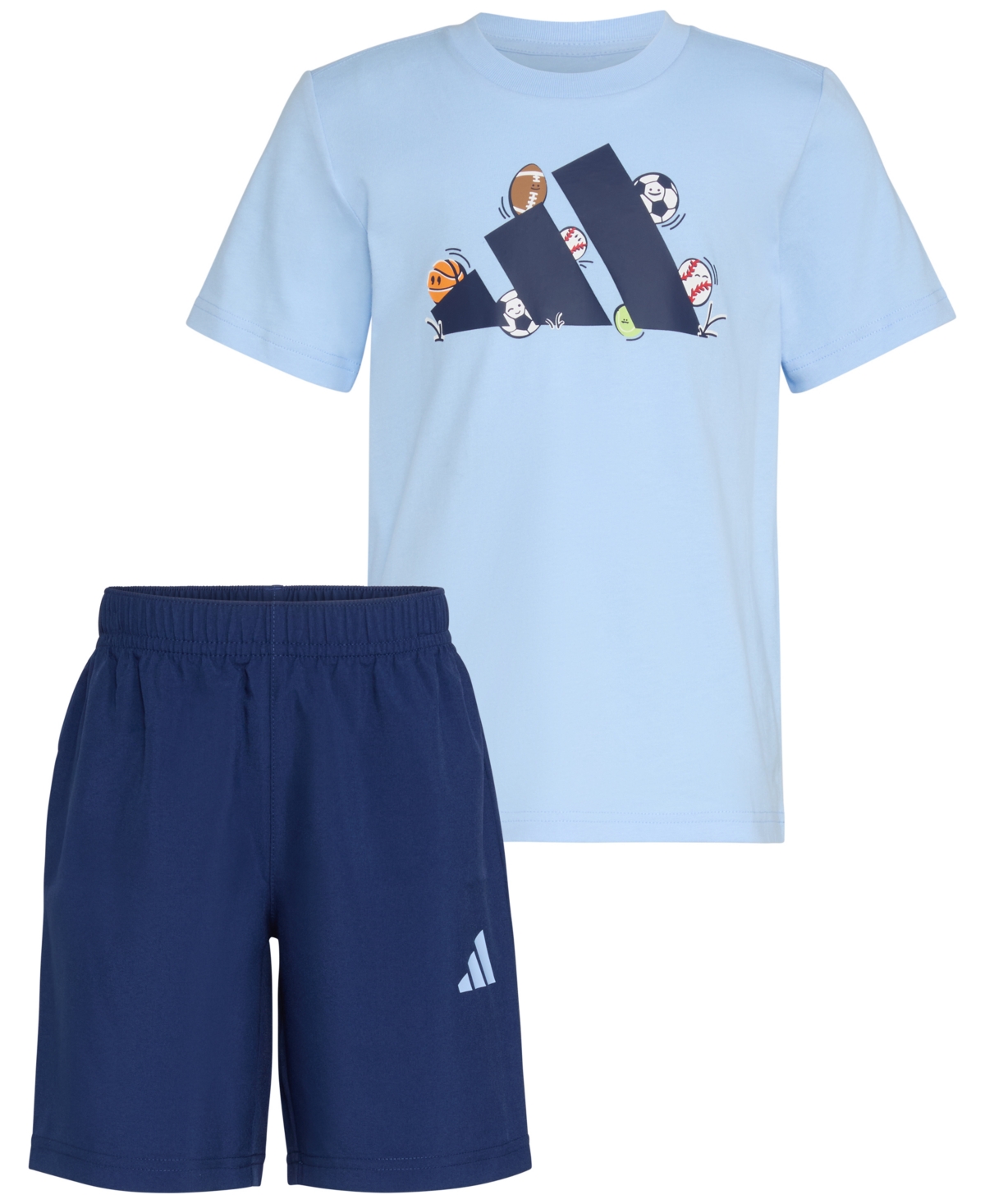 Adidas Originals Toddler & Little Boys Short-sleeve Logo T-shirt & Elastic-waistband Woven Shorts, 2 Piece Set In Lt Blue