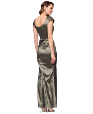 Women's Asymmetric Pleated Cap-Sleeve Gown
