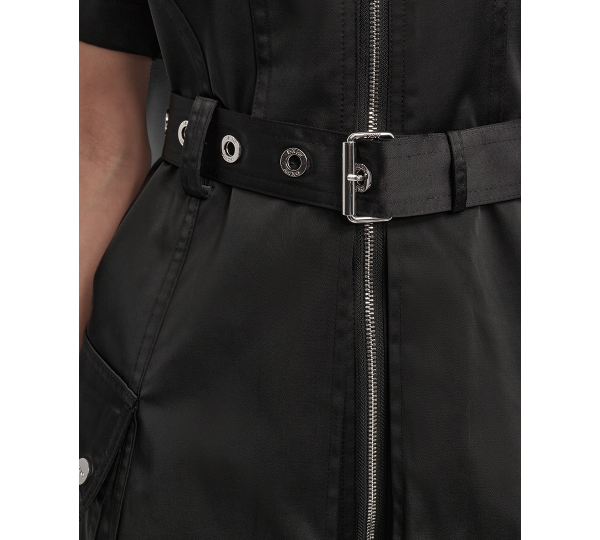 DKNY WOMEN'S ZIP-FRONT BELTED SHORT-SLEEVE DRESS 