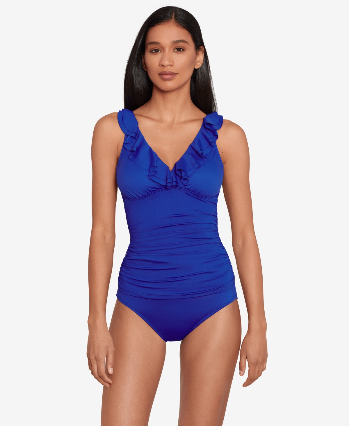 Shop Ralph Lauren Beach Club Solid Ruffle Tankini Top In Royal Blue