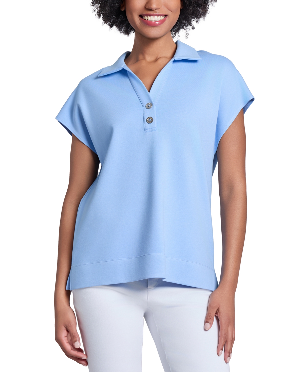 Women's Serenity Knit Polo-Collar Top - Chintz Blue
