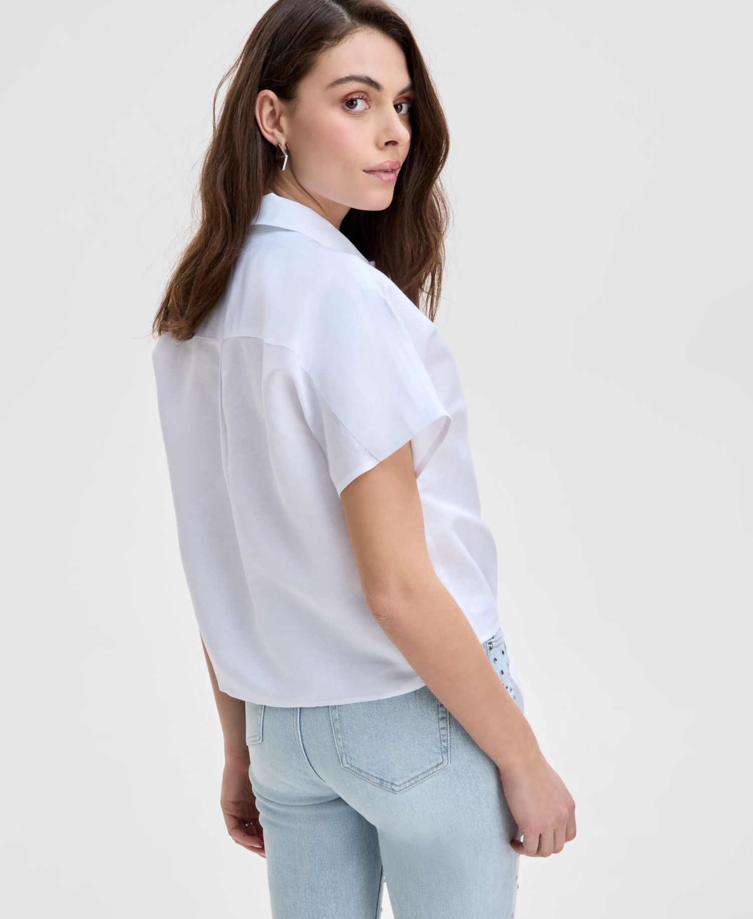 Women's Linen-Blend Tie-Front Blouse