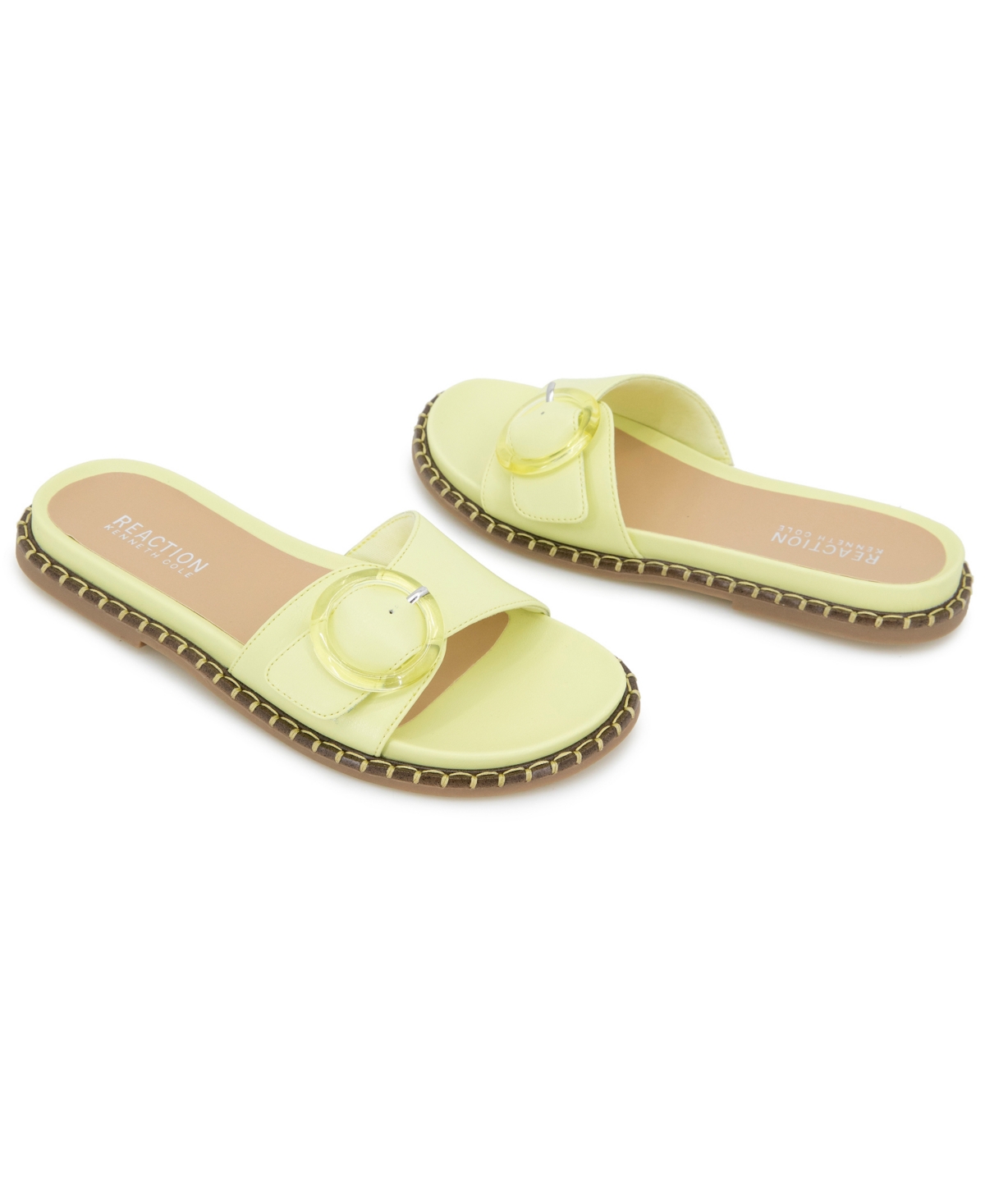 Kenneth Cole Reaction Women's Syrena Round Toe Flat Sandals In Limezest