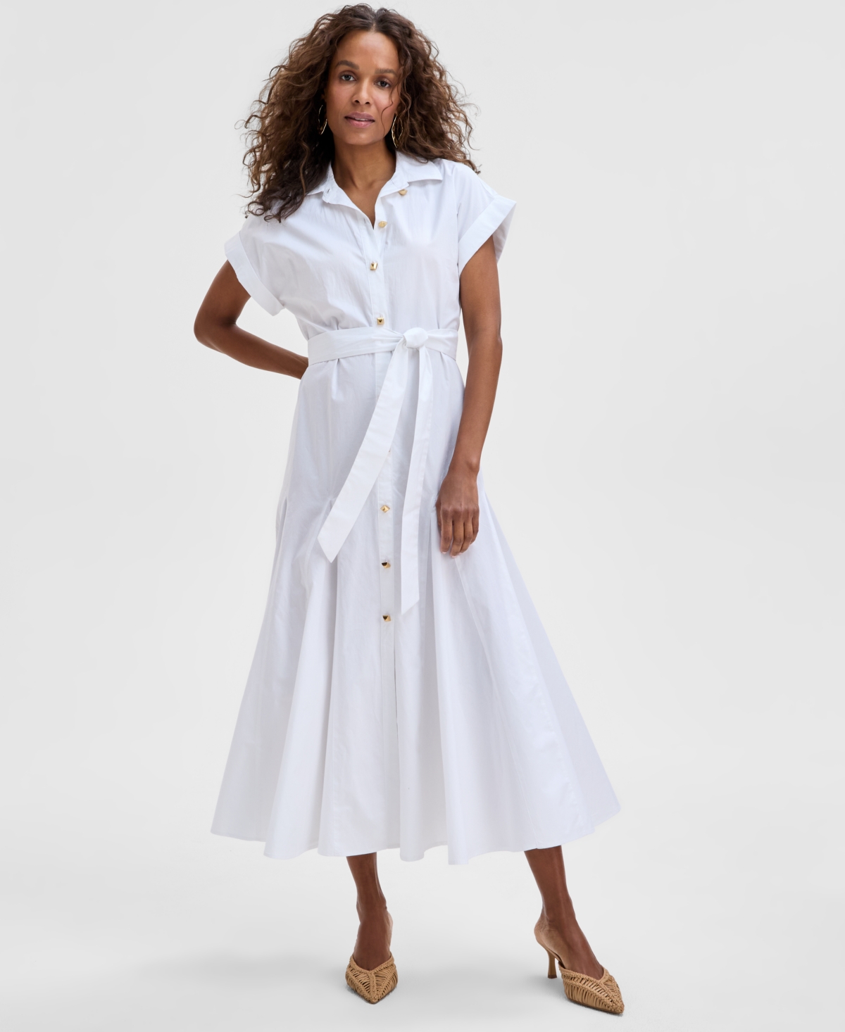 Shop Inc International Concepts Women's Cotton Maxi Shirtdress, Exclusively At Macy's In Bright White
