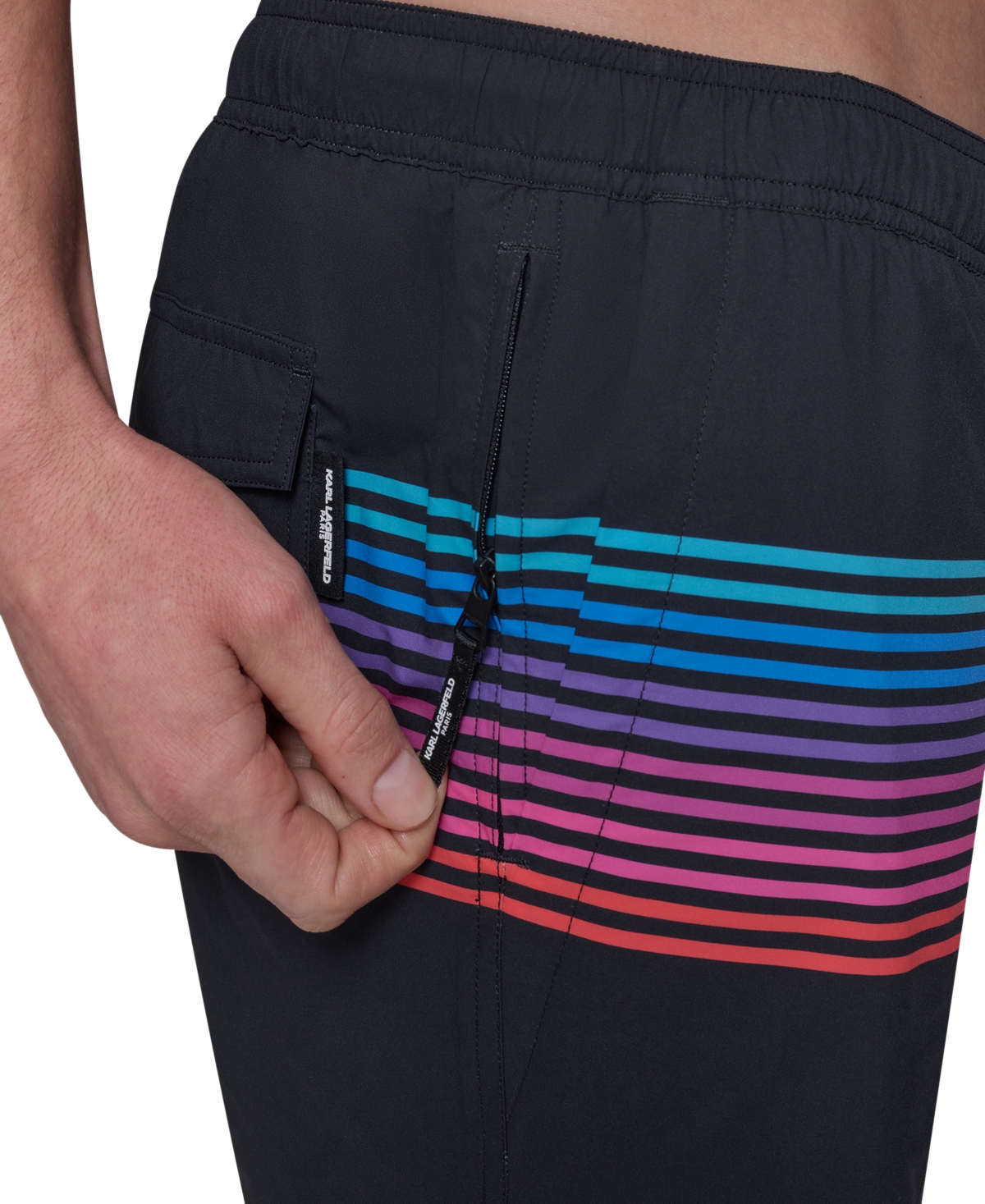 Karl Lagerfeld Men's Regular-fit Quick-dry 5" Swim Trunks With Boxer Brief Liner In Multi Stripe