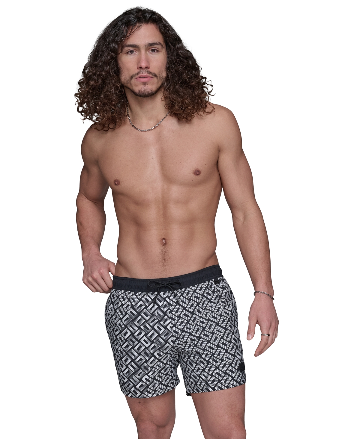 Karl Lagerfeld Paris Men's Regular-Fit Quick-Dry 5" Swim Trunks with Boxer Brief Liner