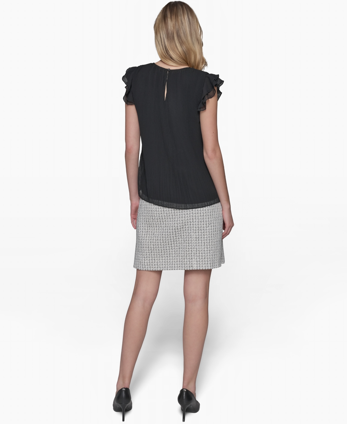 Shop Karl Lagerfeld Women's Flutter-sleeve Blouse In Black