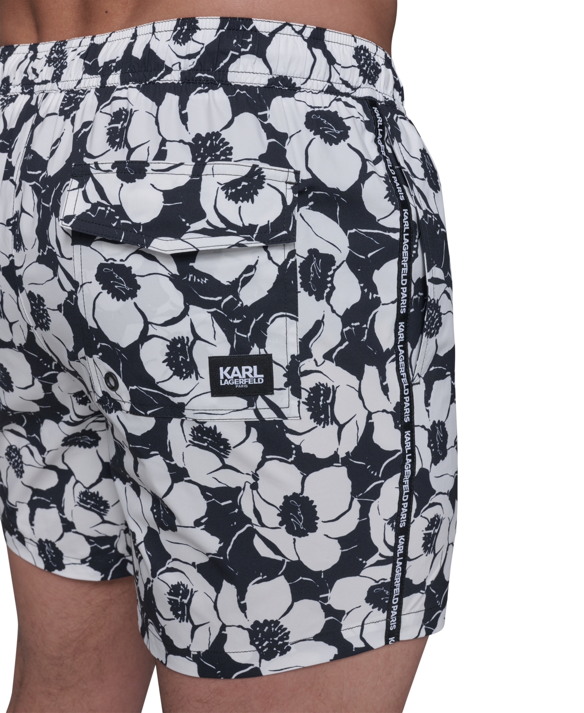 Karl Lagerfeld Men's Regular-fit Quick-dry Floral 5" Swim Trunks In Black