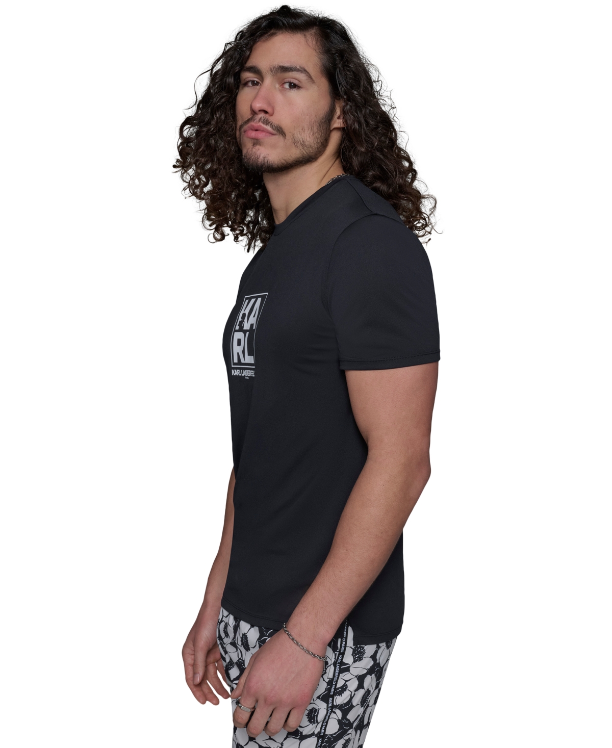 Karl Lagerfeld Men's Regular-fit Logo Graphic Rash Guard In Black