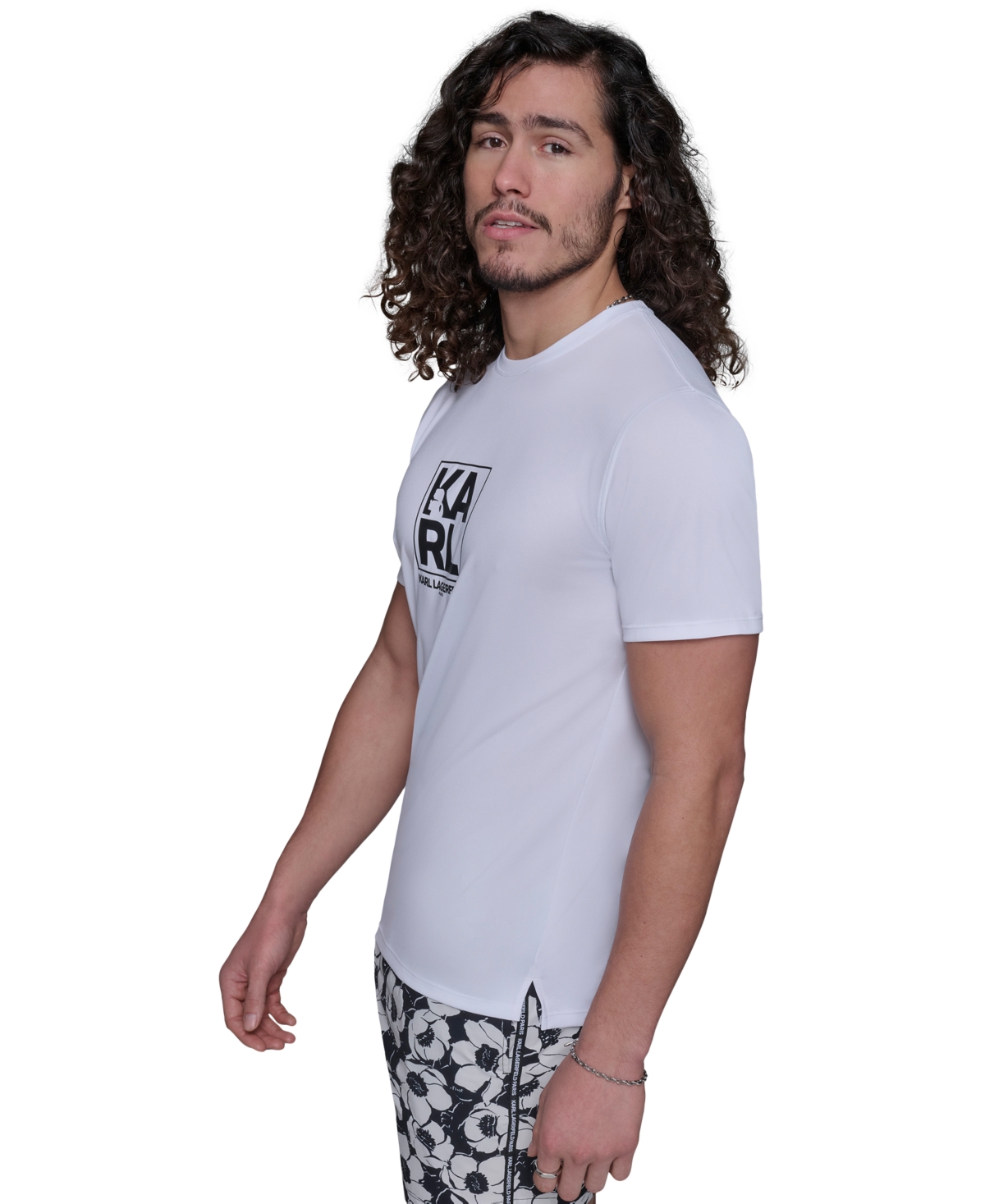 Karl Lagerfeld Men's Regular-fit Logo Graphic Rash Guard In White