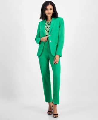 Women's Notched-Collar Two-Button Jacket, Printed Cap-Sleeve Cowlneck Top & Stretch-Crepe Straight-Leg Pants, Regular & Petite Sizes