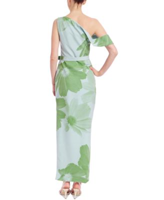 Women's Asymmetric Belted Floral Print Gown