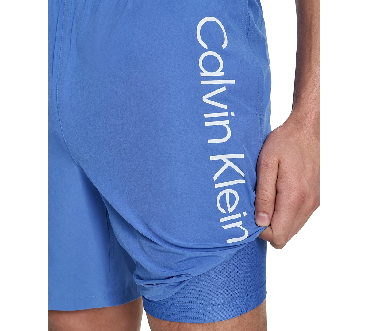 Calvin Klein Men's Regular-fit Quick-dry 5" Swim Trunks With Compression Short Liner In Medium Blue