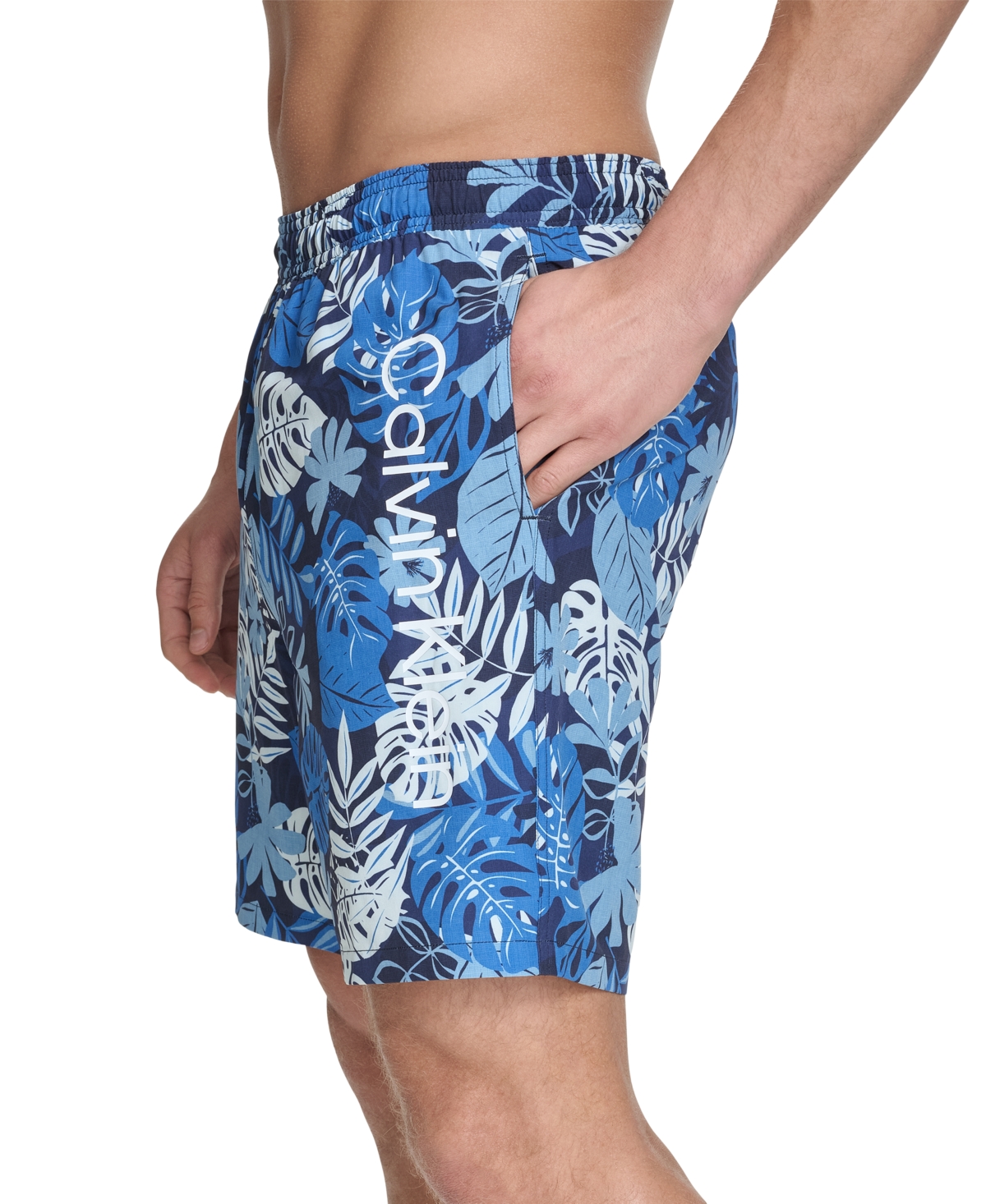 CALVIN KLEIN MEN'S REGULAR-FIT QUICK-DRY 5" SWIM TRUNKS WITH COMPRESSION SHORT LINER 
