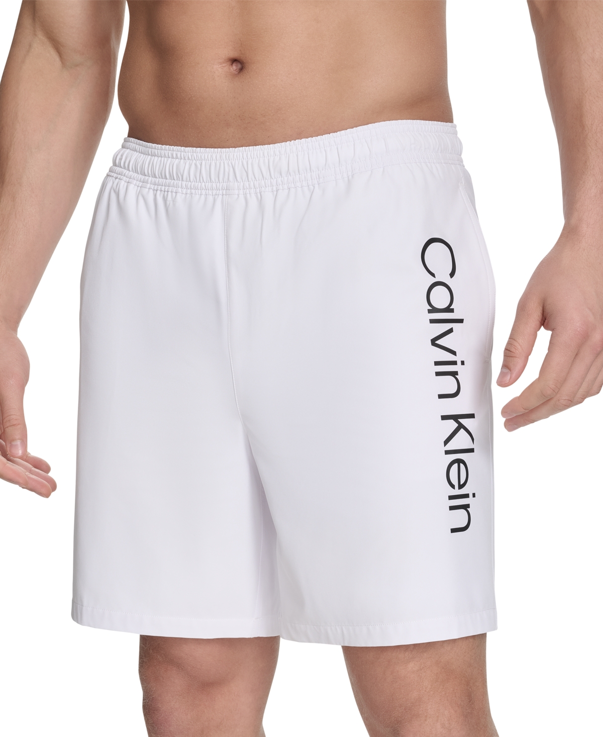 Calvin Klein Men's Regular-fit Quick-dry 5" Swim Trunks With Compression Short Liner In White