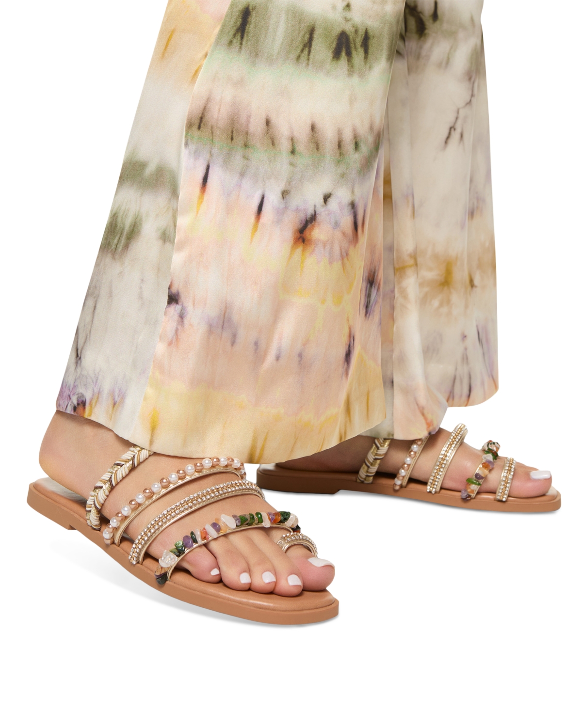 Shop Aldo Women's Lindya Embellished Strappy Toe-loop Flat Sandals In Gold