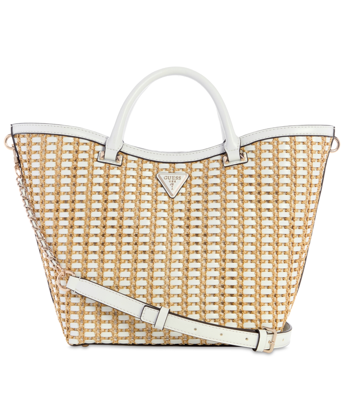Atalia Large Raffia Crossbody Tote - Natural/white