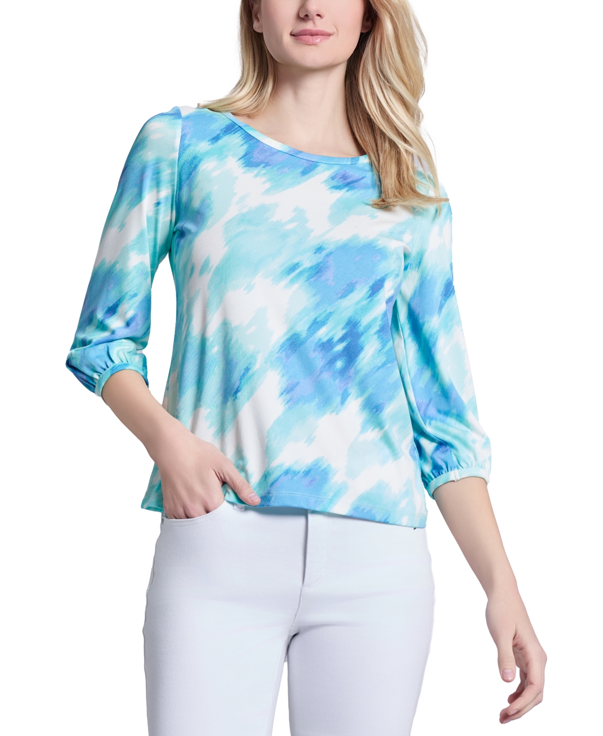 Women's Moss Crepe Round-Neck Top - Nyc White Multi