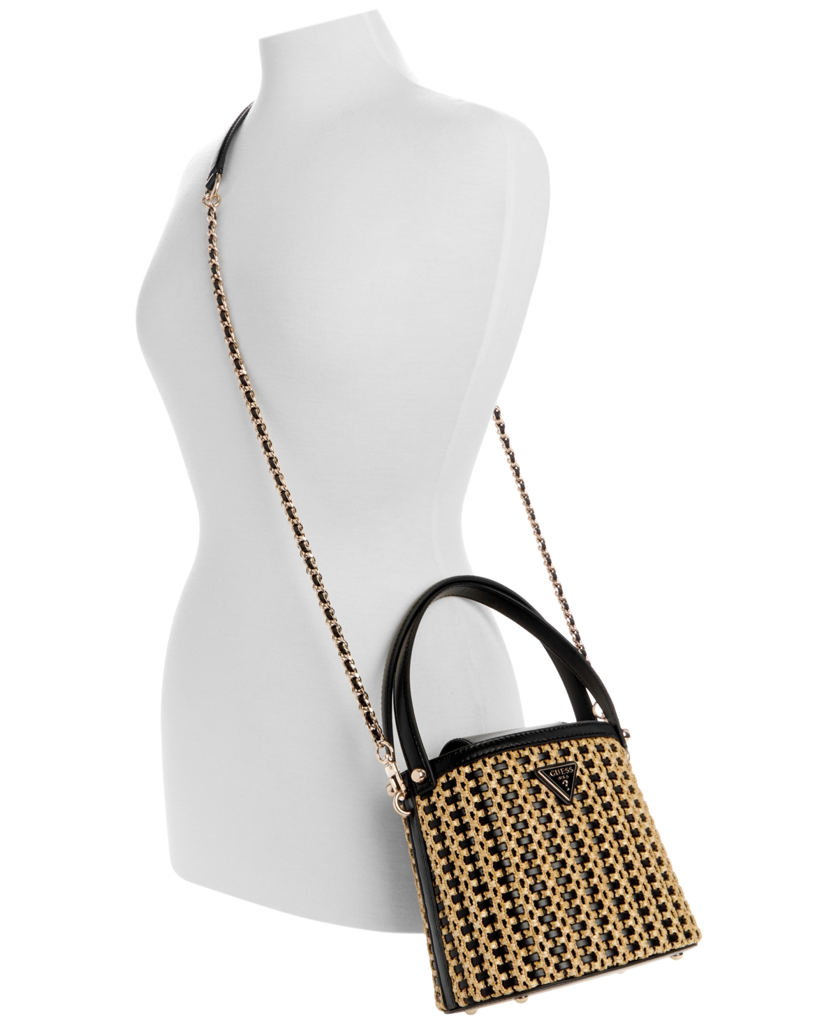 GUESS ATALIA MINI RAFFIA CROSSBODY BUCKET BAG 