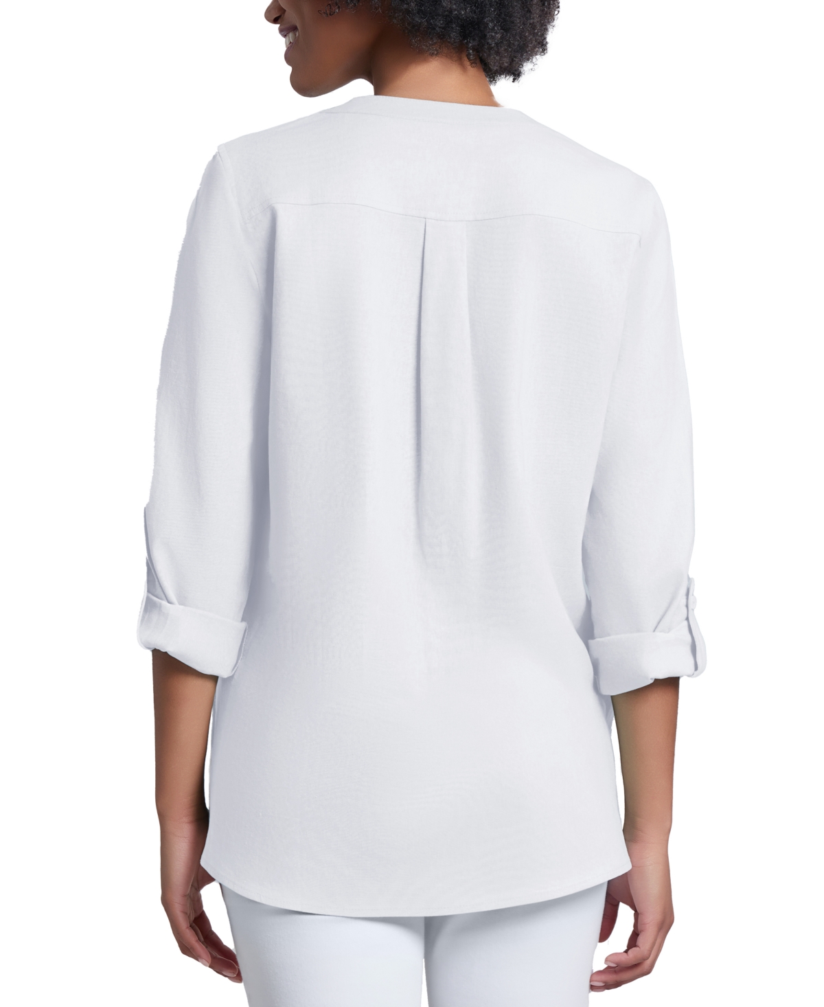 Jones New York Roll Cuff Linen Blend Tunic In Jones White