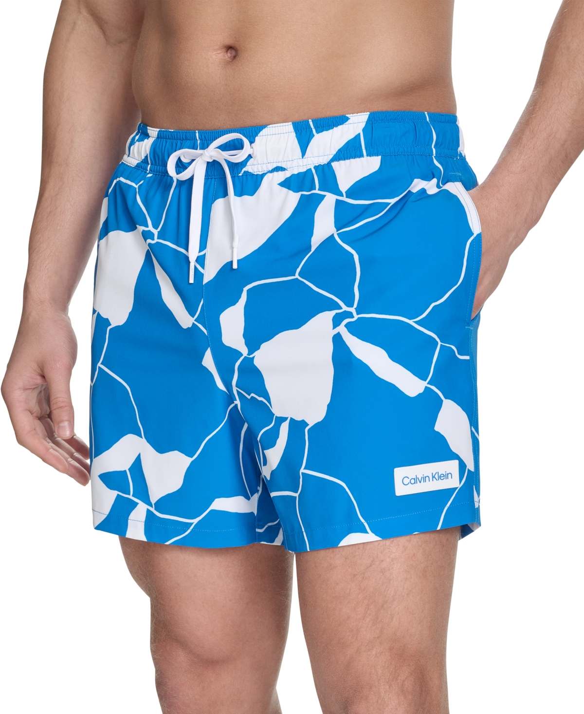 Calvin Klein Men's Core Euro Regular-fit Quick-dry 5" Swim Trunks With Compression Short Liner In Blue Multi